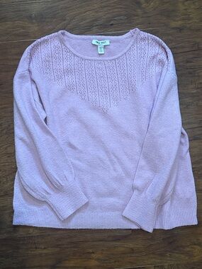 Nine West Light Pink Pointelle Yoke Crew Sweater